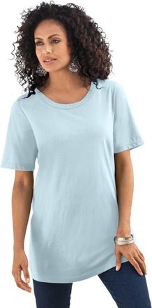 Roaman's Plus Size Cotton Ultimate Crewneck Tee in Pale Blue at Nordstrom, Size Medium