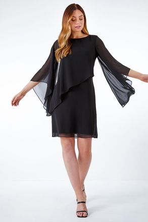 Roman Asymmetric Chiffon Overlay Shift Dress