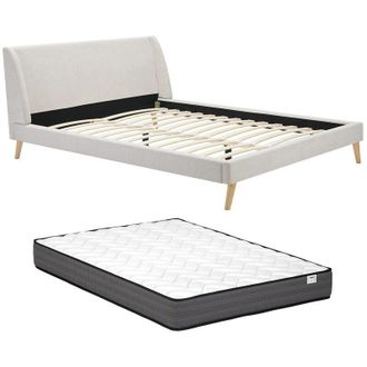 Vente-Unique Letto scandinavo 160 x 200 cm Tessuto Beige + Materasso - BENEDICTE
