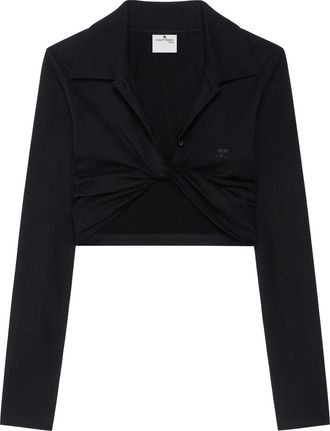Courr&egrave;ges Black V-Neck Twist Detailing Crop Top