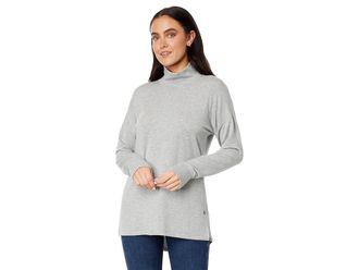 L.L.Bean SoftFlex Mock Neck Pullover Womens Clothing Gray Heather : LG, Modal/Polyester/Spandex