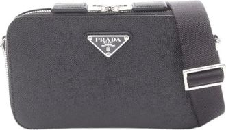 Prada Pre-owned Brique Saffiano lederen schoudertas - Heren - Vintage Schoudertas - Zwart - ONE Size - Leer - Vintage