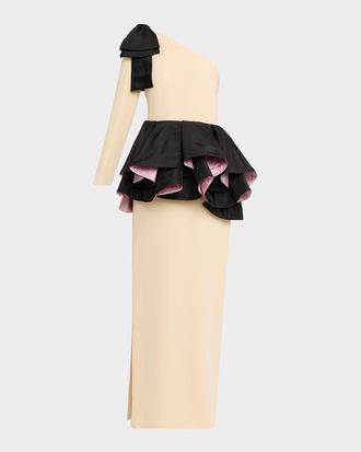 Valentino Garavani One-Shoulder Peplum Column Gown