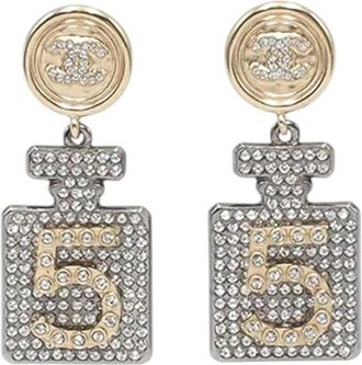 Chanel Orecchini pendenti CC placcati oro e argento con strass 2021