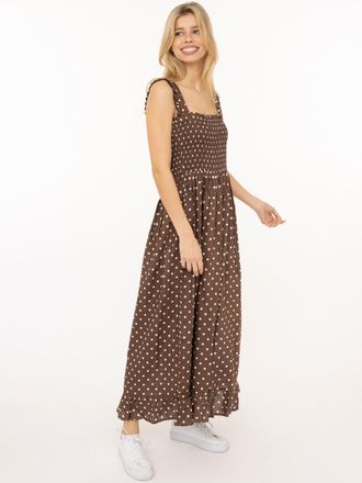 Zwillingsherz Maxikleid ZWILLINGSHERZ Classic Dots, Damen, Gr. L/XL, N-Gr, braun, Obermaterial: 59% Viskose, 30% Baumwolle, 11% Leinen, Kleider Maxikleid, kn&ouml;chella