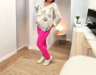 Made in Italy Italian Magic Pants With A Subtle Chic Glam Side Panel In Fuschia Pink