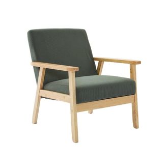 Sweeek Sill&oacute;n escandinavo de madera y pana, caqui oscuro