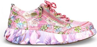 Laura Vita Womens Nikito 62 Rose Pink Floral Leather Trainers Platform Sneaker Shoes