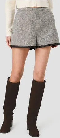 French Connection Speckled Herringbone Shorts with Faux Leather Trim at Nordstrom, Size X-Small