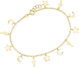 Canaria Canaria Italian 10kt Yellow Gold Celestial Symbol Charm Bracelet