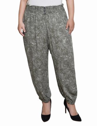 NY Collection Smock Waist Pants - Plus Size In Green Palms