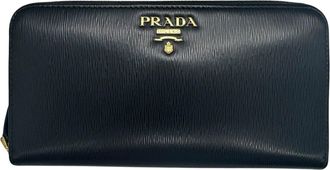 Prada Saffiano Black Leather Long Wallet (Bi-Fold) (Pre-Owned)