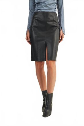 Mustard Seed Pencil Sharp Faux Leather Skirt In Black