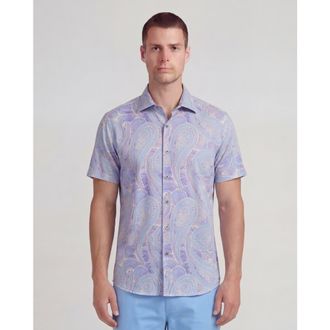 Lords of Harlech Marakesh Paisley Mens Short Sleeve Shirt in Marakesh Paisley Helio at Nordstrom, Size Xx-Large