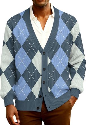 Generic Casual Cardigan with Buttons Comfy Long Sleeved Jackets Casual Winter Relaxed Fit Deep NEC Jacket Buttons Solid Knitted Cardigan Blue M