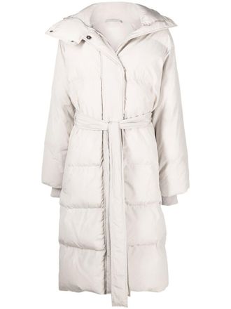 Stella McCartney funnel-neck long puffer coat - women - Cotton/Fabric - 36 - Neutrals