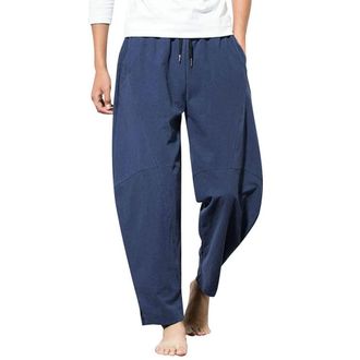 Generic Mens Cotton Harem Trousers Loose Fit, Mens Yoga Meditation Pants with Drawstring Waist, Dropped Crotch Breathable Fabric, Ideal for Tai Chi Practice o