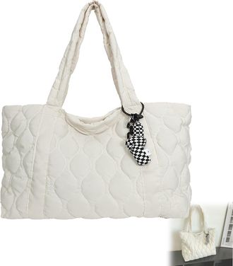 Generic Tote Bag for Women With Compartments, Lightweight Puffy Tote Bag with Compartments Shoulder Bag Handbag for all occasions (White)