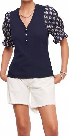 Fifteen Twenty Womens Tamra Contrast Puff Sleeve Top In Navy