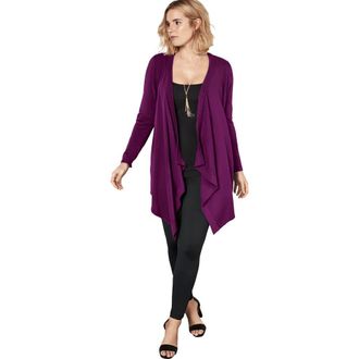 Roaman's Plus Size Lightweight Handkerchief Hem Cardigan Sweater in Dark Berry at Nordstrom, Size Medium
