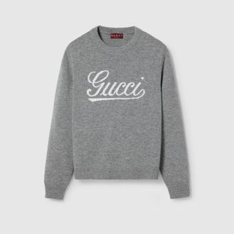 Gucci Wool Sweater With Gucci Intarsia, Size XXXL, Grey
