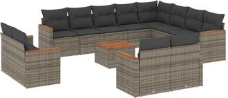 vidaXL Set Sof&aacute;s De Jard&iacute;n Con Cojines 13 Piezas Rat&aacute;n Sint&eacute;tico Gris Vidaxl
