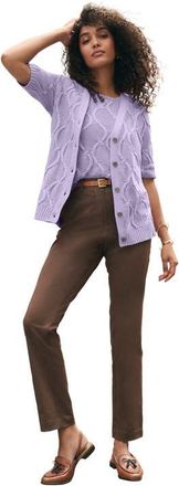 Jessica London Elbow Sleeve Cable Cardigan in Pale Lilac at Nordstrom, Size 24