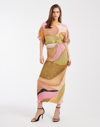 Never Fully Dressed Tilly - Vestito lungo pliss&eacute; con spalle scoperte stampa astratta-Multi