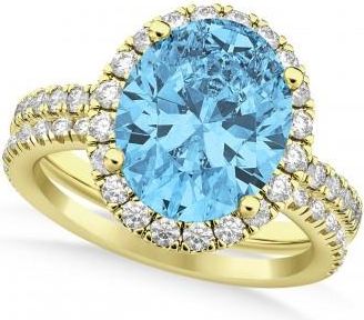Allurez Blue Topaz & Diamonds Oval-Cut Halo Bridal Set 14K Yellow Gold (4.28ct)