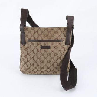 Gucci Brown Leather Canvas Handbag Shoulder Bag Tote Bag (Pre-Owned)