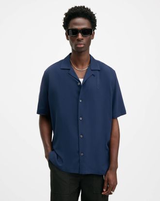 AllSaints Viscose Venice Revere Collar Ramskull Shirt, Size: XXL