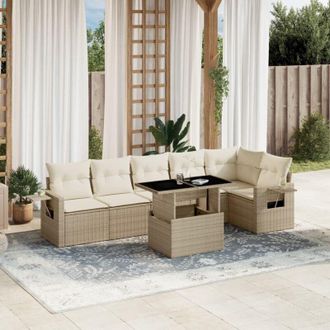 vidaXL Set Sof&aacute;s De Jard&iacute;n 7 Piezas Y Cojines Rat&aacute;n Sint&eacute;tico Beige Vidaxl