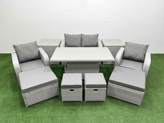 Fimous 10 PCs Rising Dining Table Set Reclining Chair Inclining Love Sofa in Light Grey