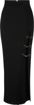 Elisabetta Franchi Glanzende Lange Rok van Viscose met Manchetknopen - Dames - Maxi Rokken - Zwart - XS - Rokken