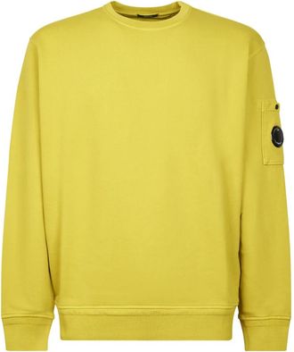 C.P. Company Cotton Diagonal Fleece Crewneck Lens Sweatshirt - Heren - Sweatshirts - Geel - L - Katoen - Hoodies & sweatvesten
