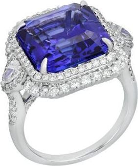 Bony Levy 18K White Gold Tanzanite & Diamond Echo Halo Statement Ring in 18K White Gold/Tanzanite at Nordstrom, Size 6.5