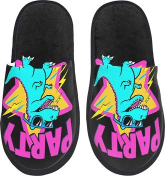 Generic Slippers Rex Dinosaur Portable Fuzzy Slippers Reusable Anti-Slide Slipper For Travel Women Men M