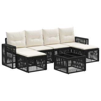 vidaXL Conjunto De Sof&aacute;s De Jard&iacute;n 7 Pcs Negro Y Blanco Crema Vidaxl