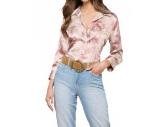 L'agence Dani Silk Blouse In Tan Multi Textured Jungle Toile