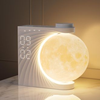 OEM L&aacute;mpara De Noche Con Forma De Luna, Despertador Con Luz, 2 Alarmas, Luz De Luna Rgb De 8 Colores, 10 Sonidos Naturales, Luz Nocturna Con 3 Niveles De 
