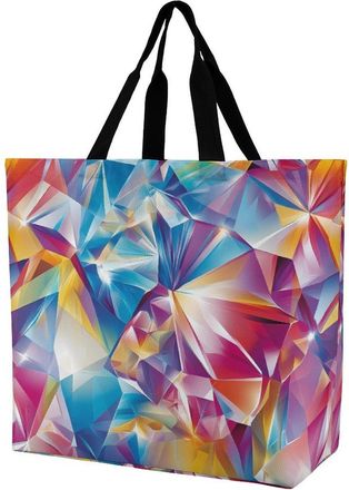 Generic Colorful Diamond Tote Bag Reusable Grocery Shopping Bags Large Travel One Shoulder Handbag for Picnic Work