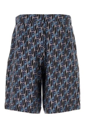 Fendi Mens Printed Silk Bermuda Shorts Flannel Avio Exterior