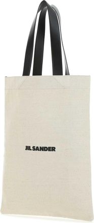 Jil Sander Womens Canvas Shopping Tote Beige Cotton Linen Calf