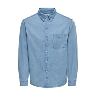 Only & Sons Klassiek overhemd met lange mouwen- ronde hals en enkele zak - Heren - Spijkeroverhemden - Blauw - M - Katoen - Overhemden