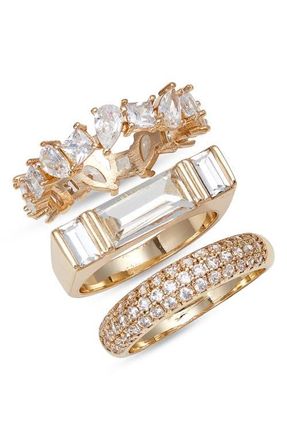 Nordstrom Set of 3 Rings in Clear- Gold at Nordstrom, Size 7