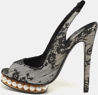 Nicholas Kirkwood Black Lace And Lurex Fabric Slingback Sandals