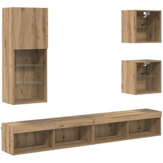vidaXL TV Wall Units with LED Wall-mounted 5 pcs Artisan Oak Engineered Wood vidaXL