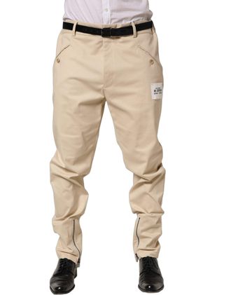 Dolce & Gabbana Mid-Waist Tapered Cotton Chino - Beige
