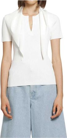 Max Mara Truien & Vesten, Dames, Wit, S, Polyester, Palmeti T-shirt van geribd gebreid met strikdetail