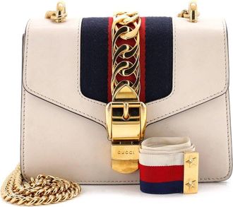 Gucci White Leather Sylvie Chain Shoulder Bag Mini (Authentic Pre-Loved)